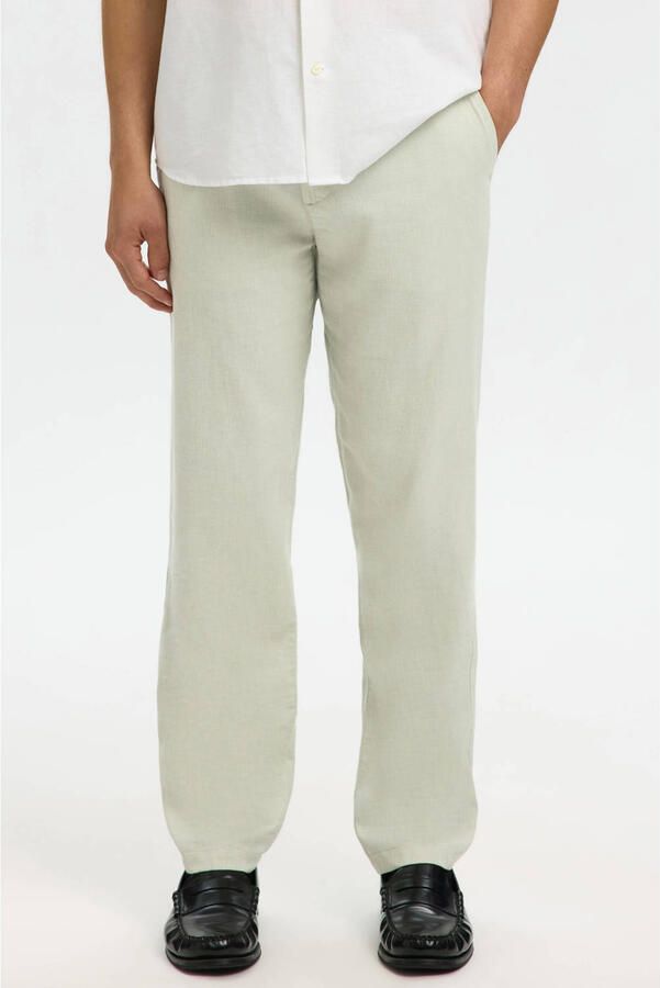 Selected BRODY slim tapered chino met linnen lichtgroen