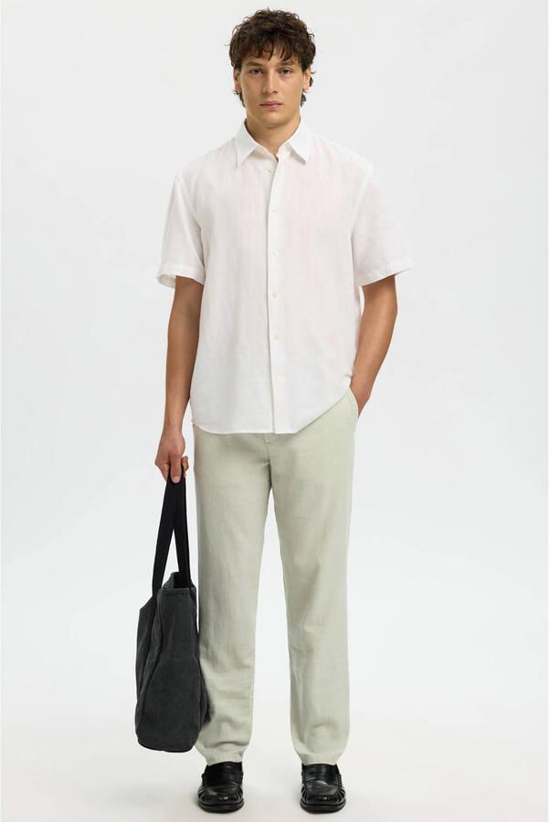 Selected BRODY slim tapered chino met linnen lichtgroen - Foto 3