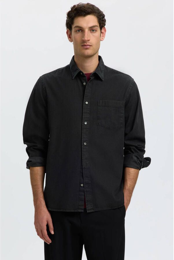 Selected denim regular fit casual overhemd zwart