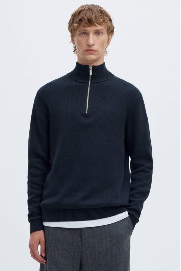 SELECTED MEN Heren Truien & Vesten Slhdane Ls Knit Structure Half Zip Noos Donkerblauw - Foto 3