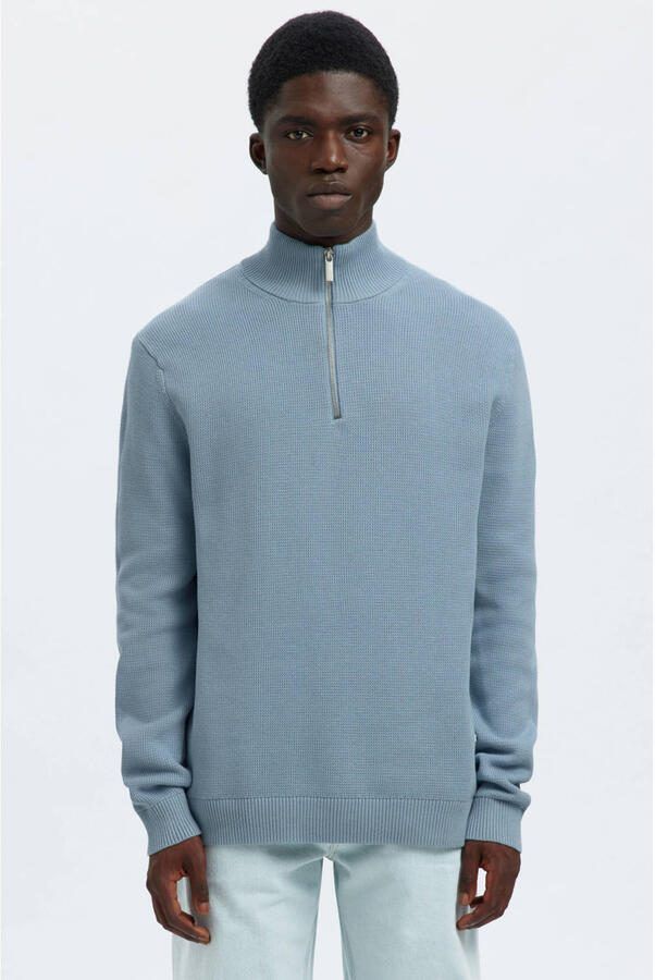 SELECTED MEN Heren Truien & Vesten Slhdane Ls Knit Structure Half Zip Noos Lichtblauw - Foto 5