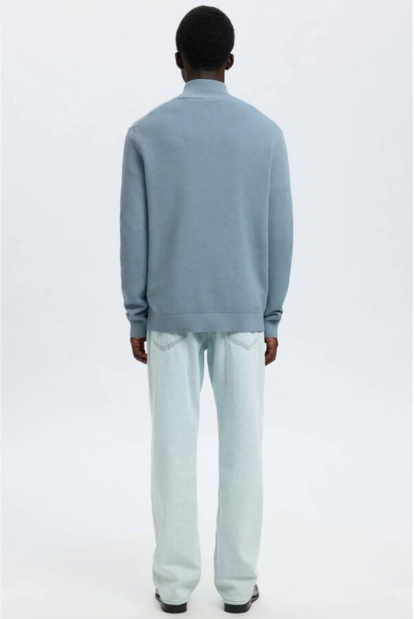 SELECTED MEN Heren Truien & Vesten Slhdane Ls Knit Structure Half Zip Noos Lichtblauw - Foto 6