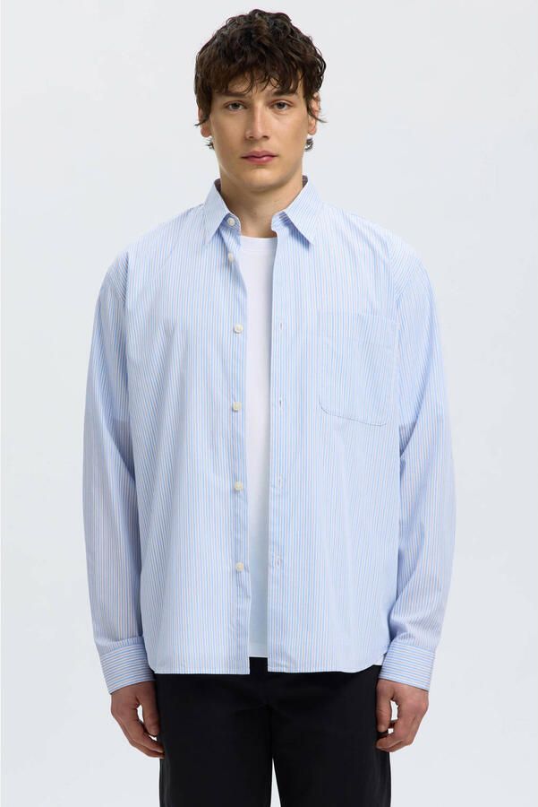 Selected gestreept poplin overhemd blauw