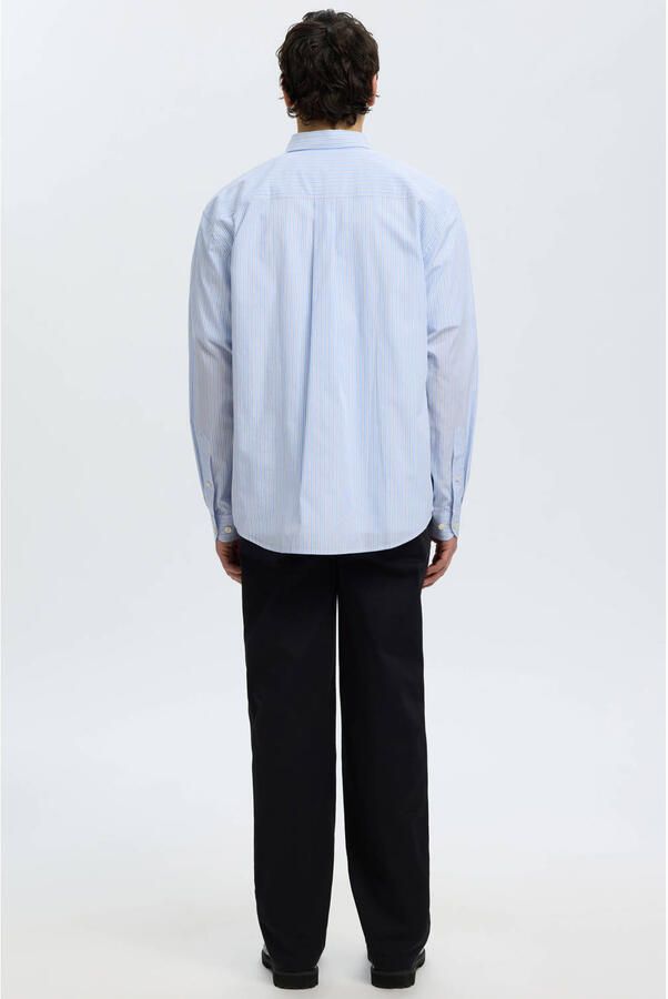 Selected gestreept poplin overhemd blauw - Foto 2