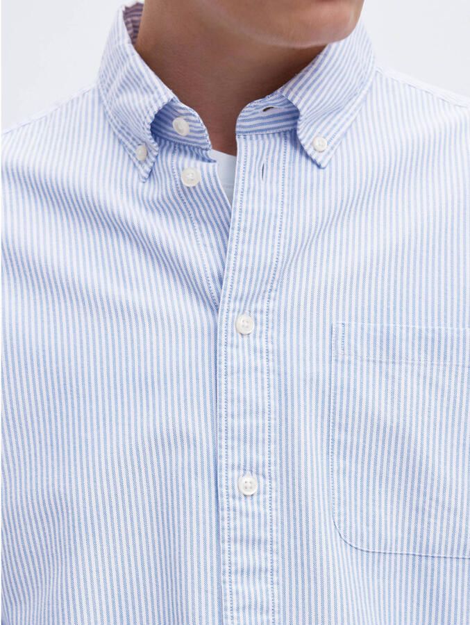 Selected gestreept regular fit overhemd SLHREGRICK-OX met katoen lichtblauw wit