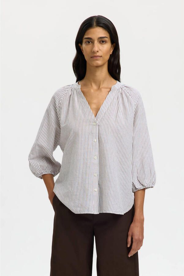 Selected relaxed fit overhemdblouse mix van katoen en linnen model 'ALBERTA'