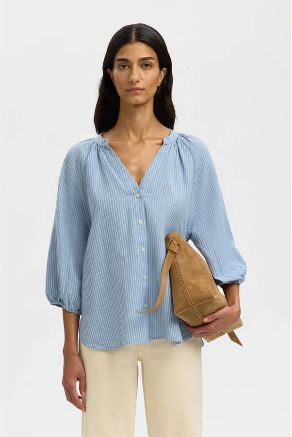 Selected relaxed fit overhemdblouse mix van katoen en linnen model 'ALBERTA' - Foto 5