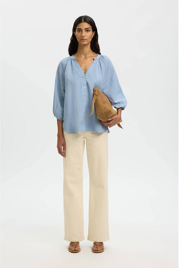 Selected relaxed fit overhemdblouse mix van katoen en linnen model 'ALBERTA' - Foto 6