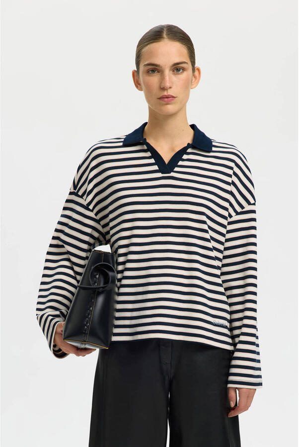 Selected gestreepte polo donkerblauw