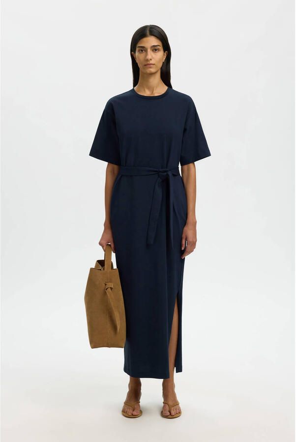 Selected loose fit maxi-jurk van puur katoen model ' ESSENTIAL'
