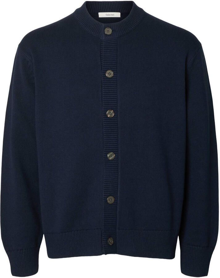 Selected katoenen gebreid vest donkerblauw