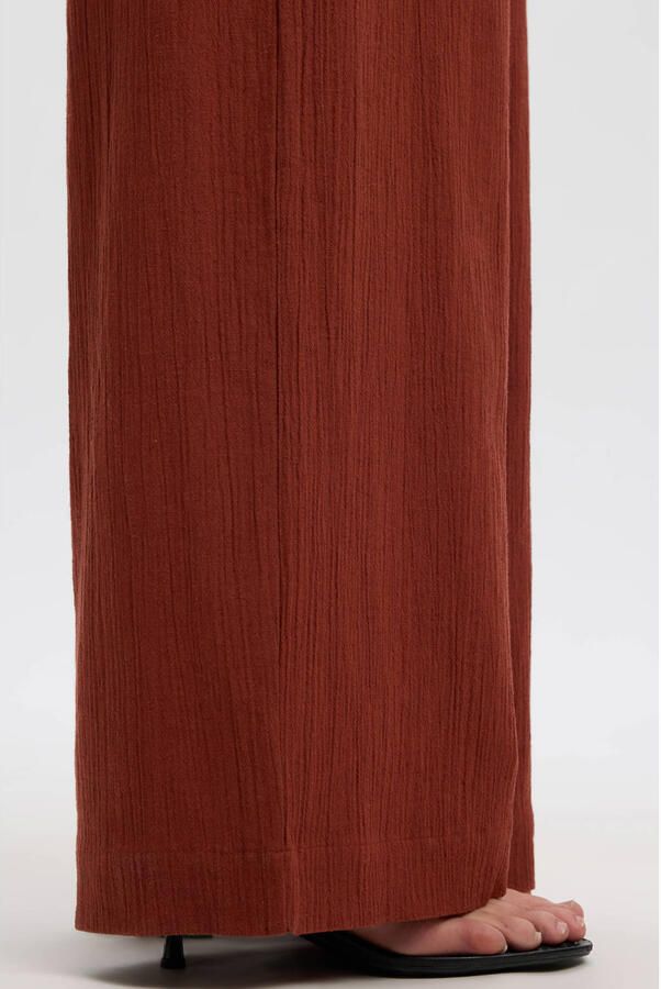 Selected katoenen loose fit high waist broek met plooien roodbruin