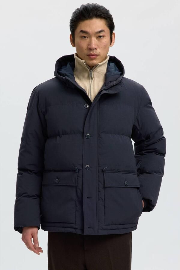Selected katoenen pufferjas donkerblauw