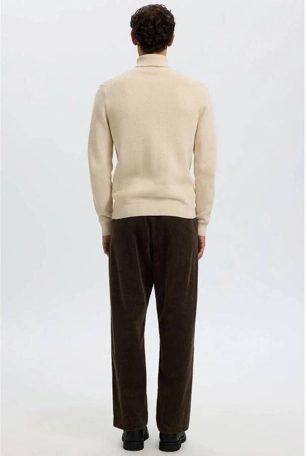 SELECTED MEN Heren Truien & Vesten Slhdane Ls Knit Structure Roll Neck Noos Beige
