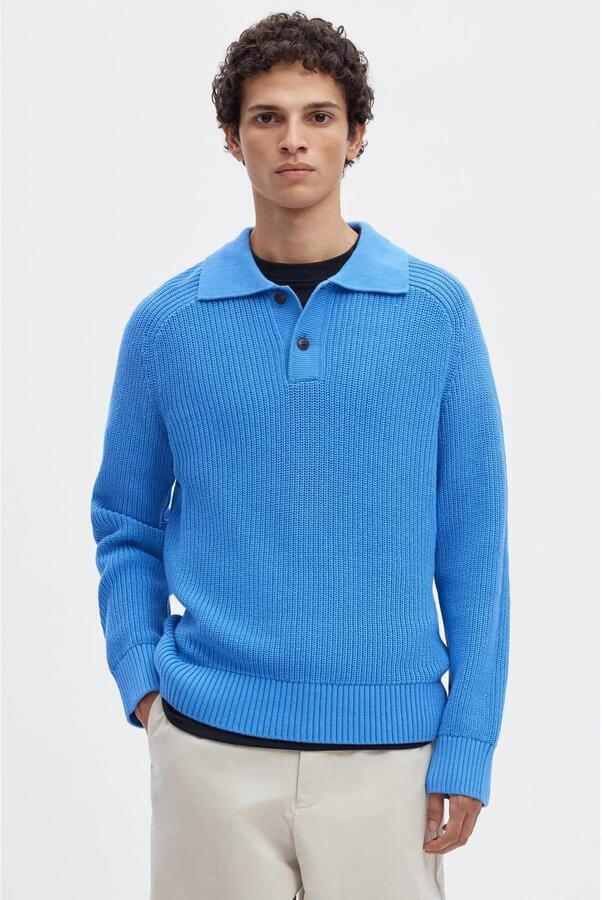 Selected katoenen regular fit gebreide trui blauw
