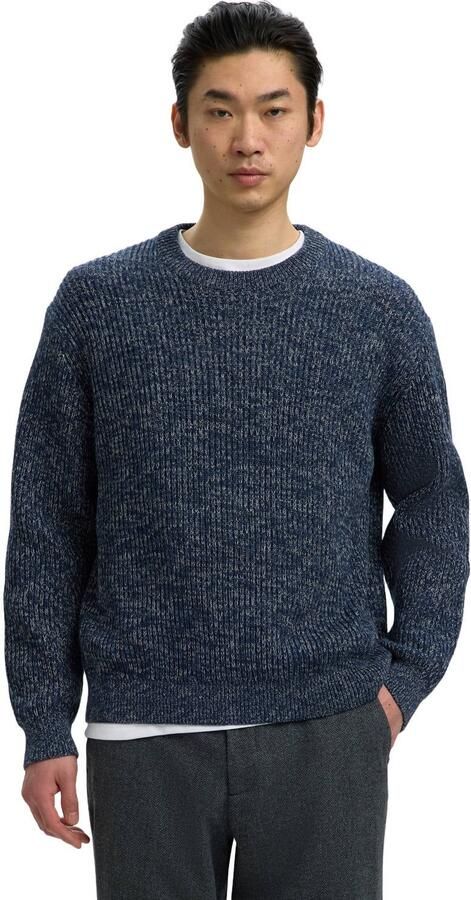 Selected katoenen regular fit gebreide trui donkerblauw