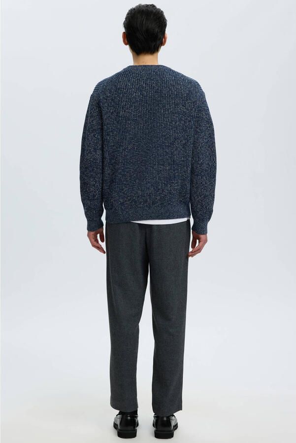 Selected katoenen regular fit gebreide trui donkerblauw - Foto 3
