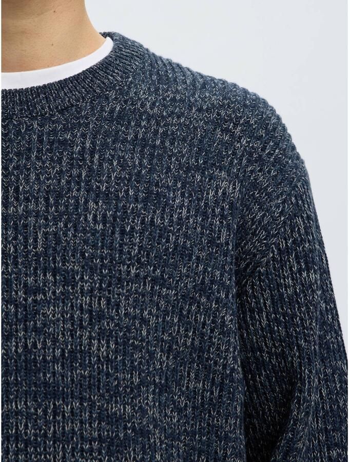 Selected katoenen regular fit gebreide trui donkerblauw - Foto 2