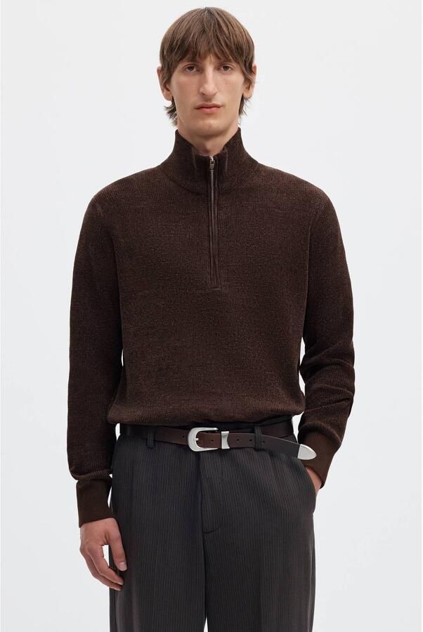 SELECTED MEN Heren Truien & Vesten Slmrodney Ls High Neck Half Zip Bruin