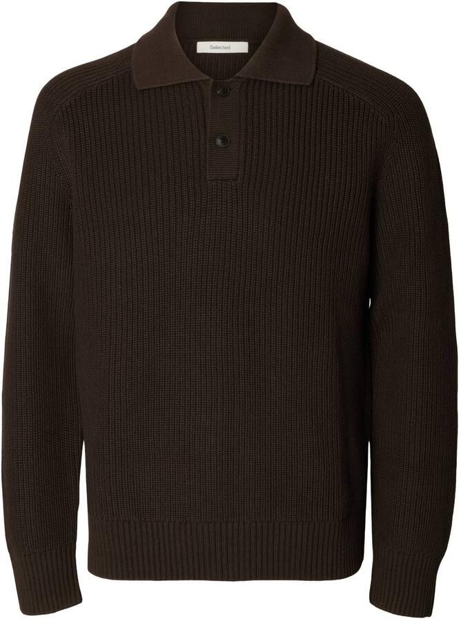 Selected katoenen regular fit gebreide trui donkerbruin - Foto 2