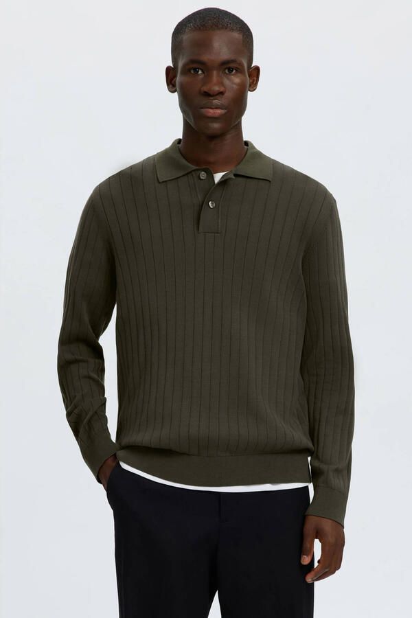 Selected katoenen regular fit gebreide trui forest night