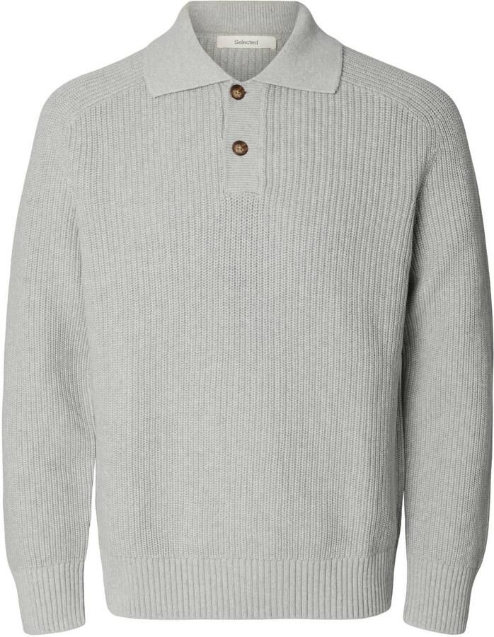 Selected katoenen regular fit gebreide trui light grey - Foto 2