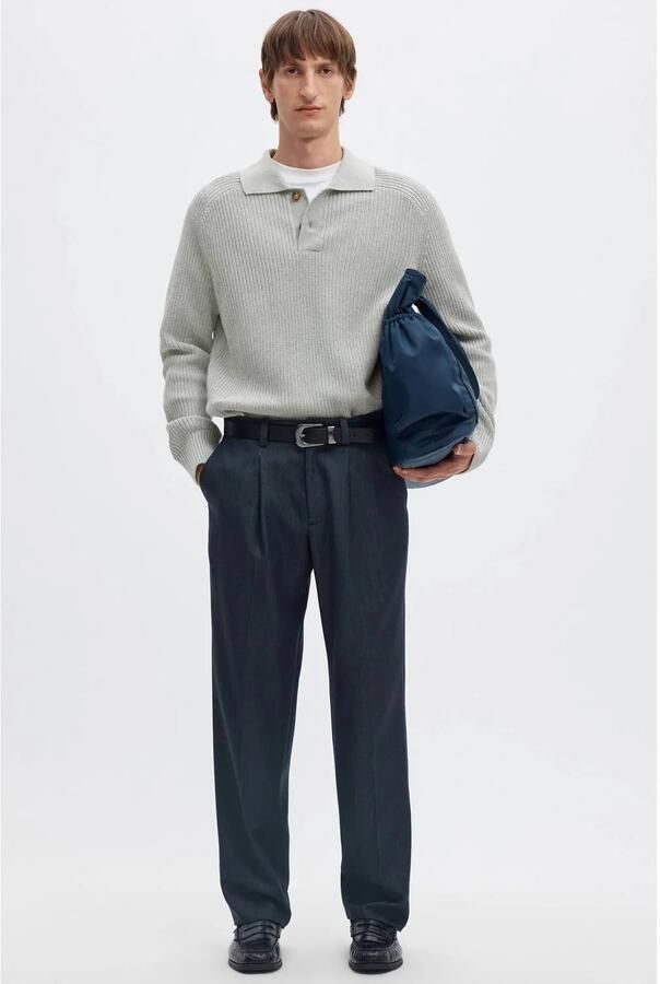 Selected katoenen regular fit gebreide trui light grey - Foto 3