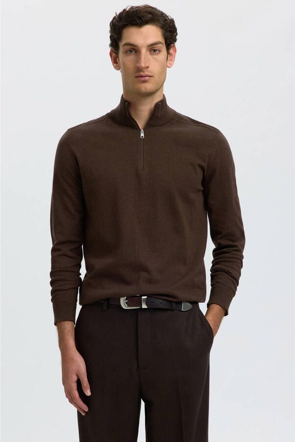 Selected katoenen regular fit trui donkerbruin