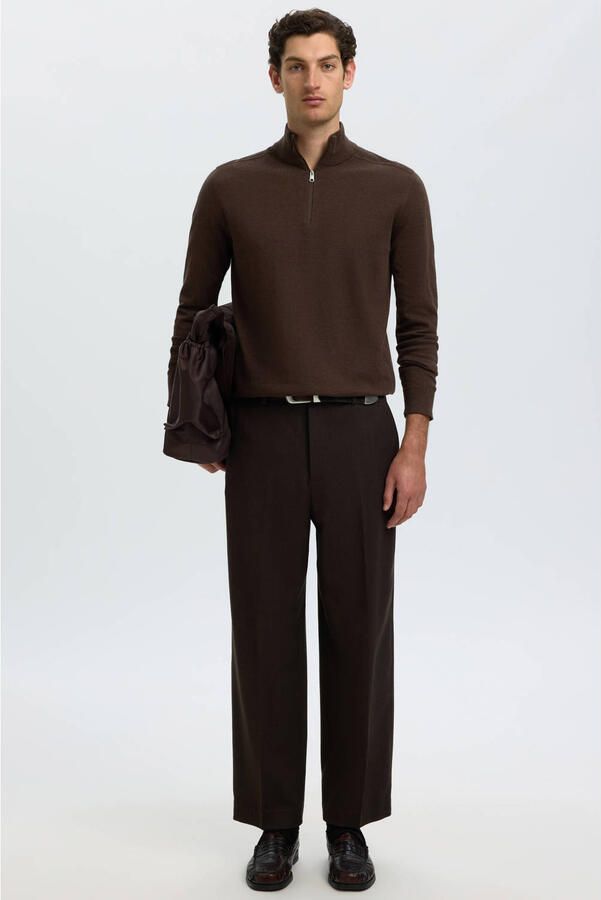 Selected katoenen regular fit trui donkerbruin - Foto 3
