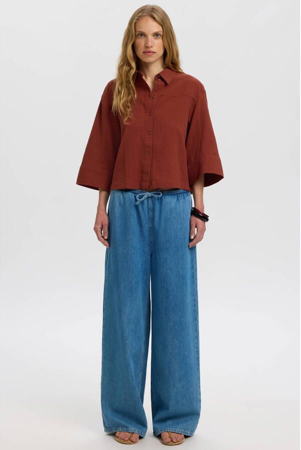 Selected katoenen relaxed fit blouse roodbruin - Foto 3