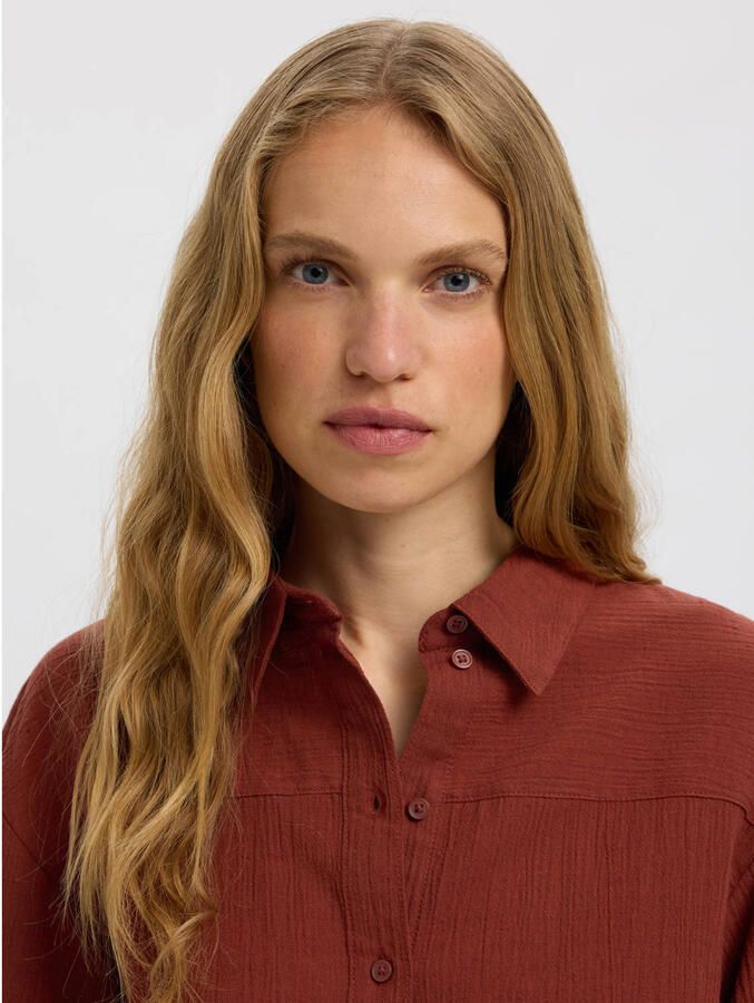 Selected katoenen relaxed fit blouse roodbruin - Foto 2