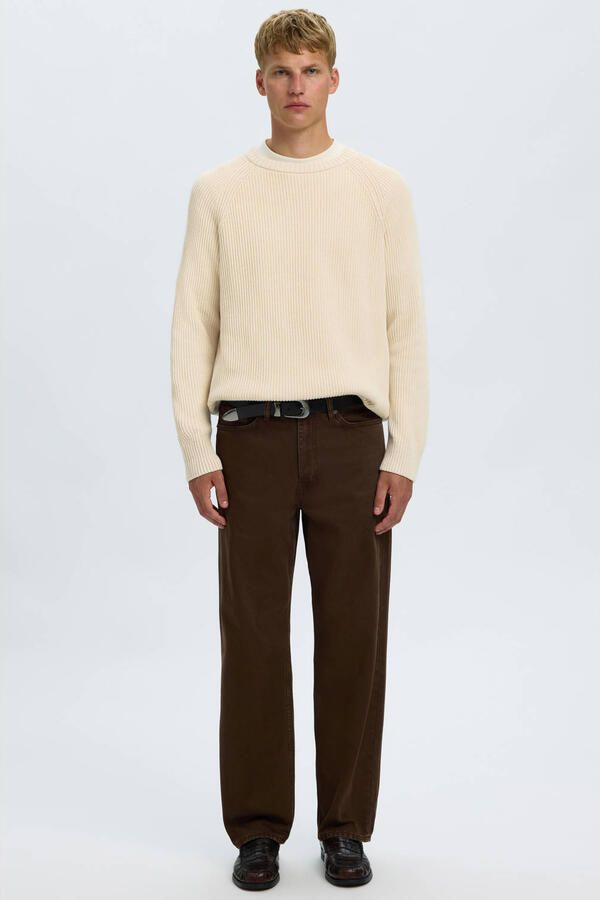 SELECTED MEN Heren Truien & Vesten Slmbraun Knit Rib Crew Neck Noos Gebroken Wit - Foto 7