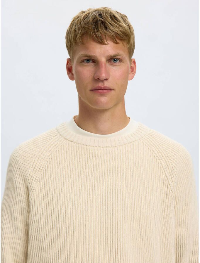 SELECTED MEN Heren Truien & Vesten Slmbraun Knit Rib Crew Neck Noos Gebroken Wit - Foto 5