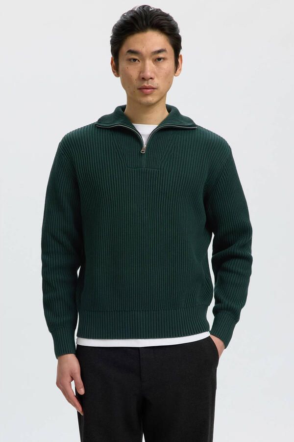 Selected Regular fit pullover van pure katoen met schipperskraag
