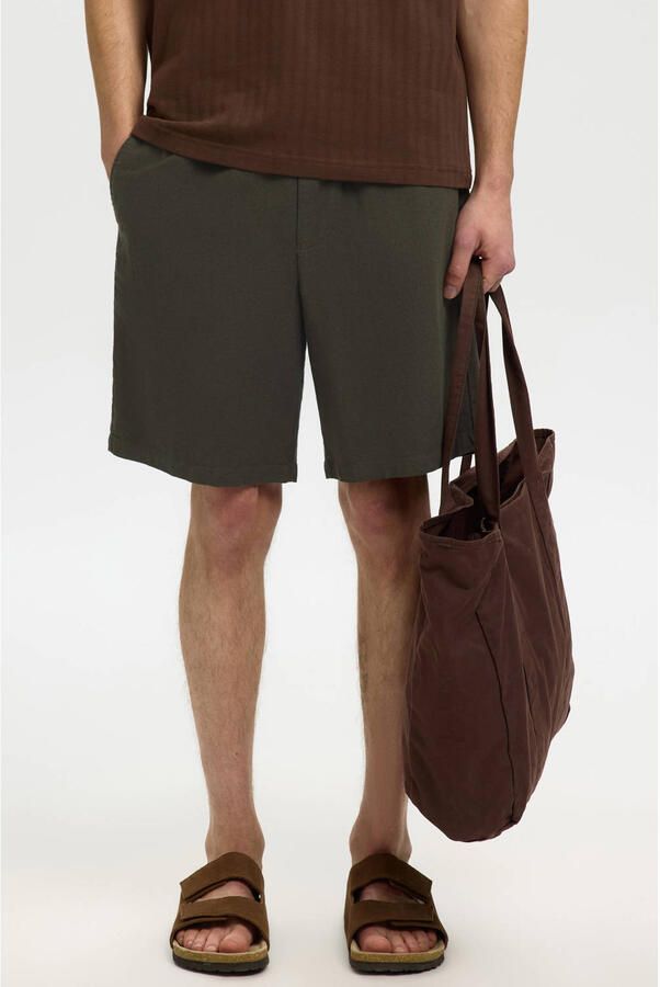 SELECTED MEN Heren Broeken Slhregular-harvey Linen Blend Shorts Donkergrijs - Foto 5