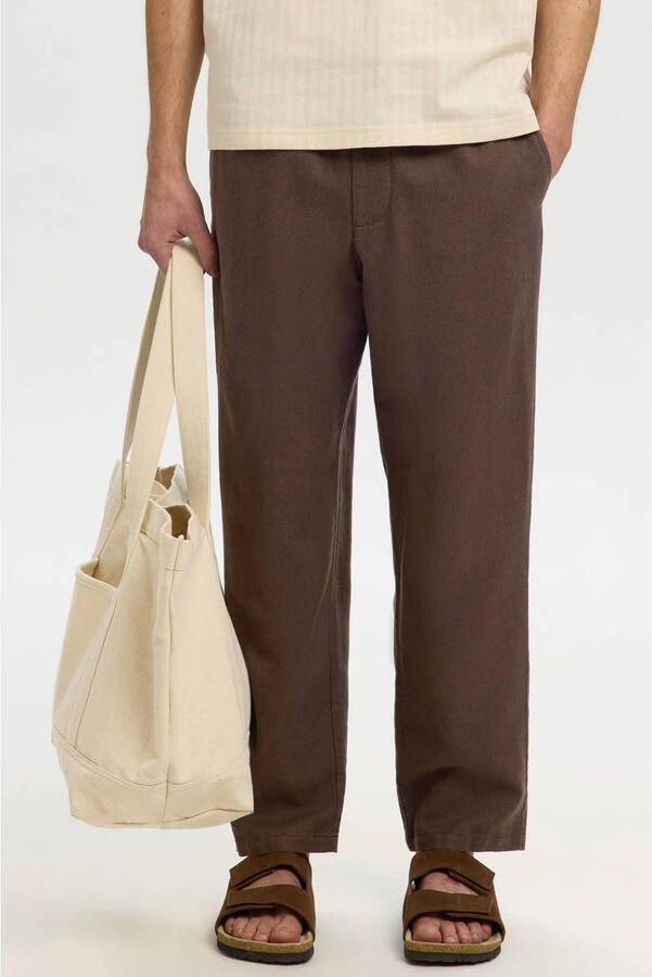 Selected linnen tapered broek bruin