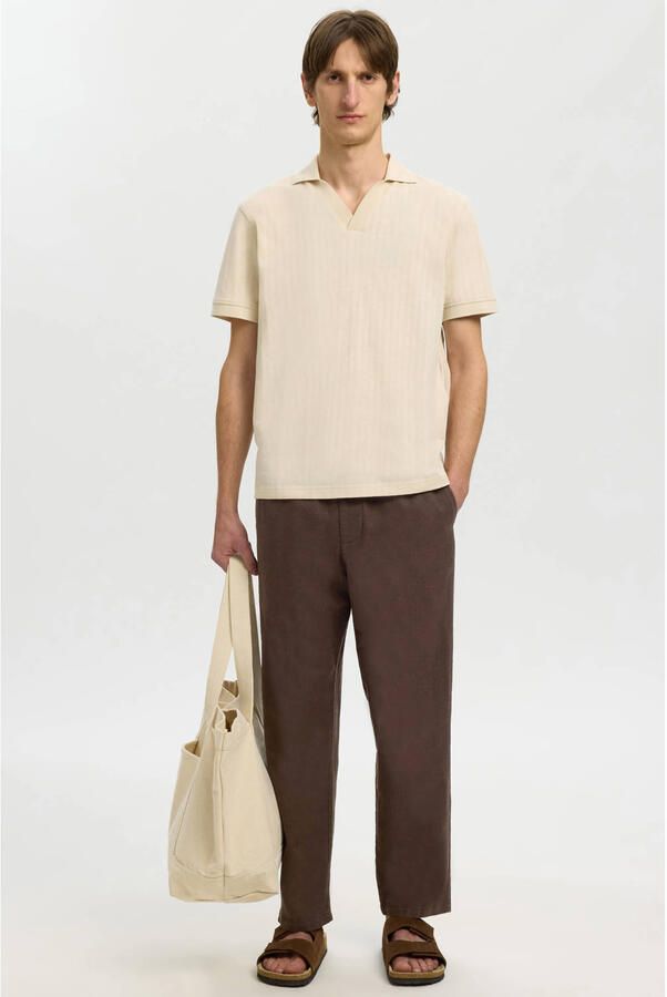 Selected linnen tapered broek bruin - Foto 2