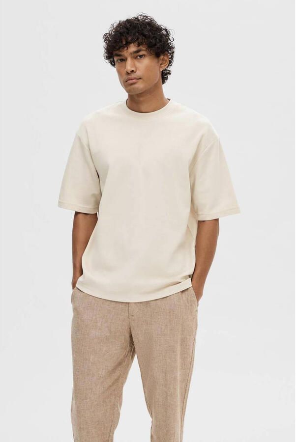 SELECTED MEN Heren Polo's & T-shirts Slhlooseoscar Ss O-neck Tee Noos Beige - Foto 5
