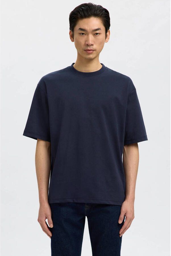 SELECTED MEN Heren Polo's & T-shirts Slhlooseoscar Ss O-neck Tee Noos Donkerblauw - Foto 5