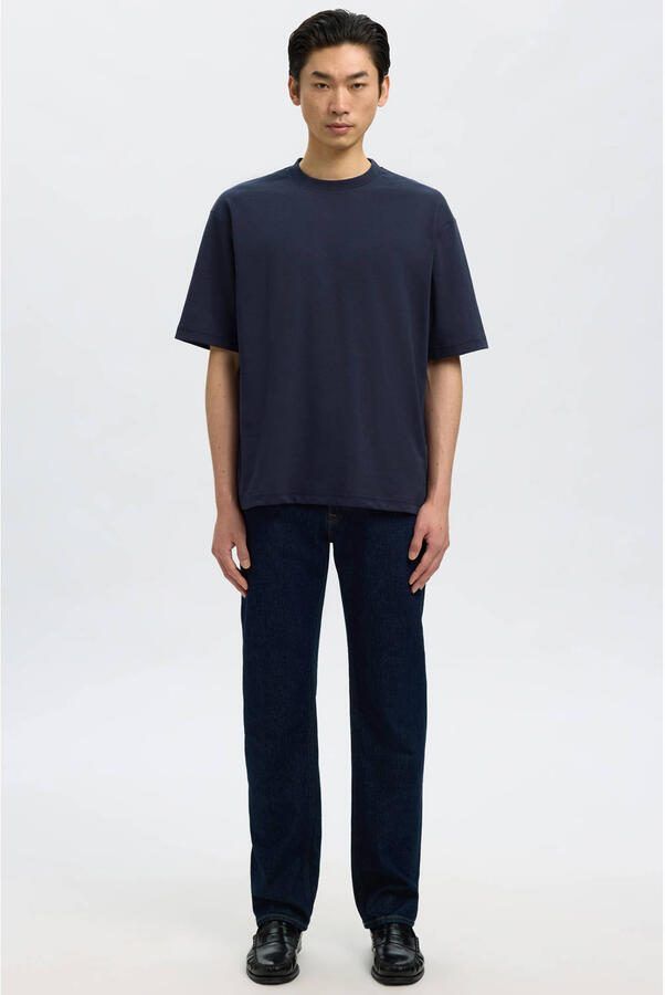 SELECTED MEN Heren Polo's & T-shirts Slhlooseoscar Ss O-neck Tee Noos Donkerblauw - Foto 6