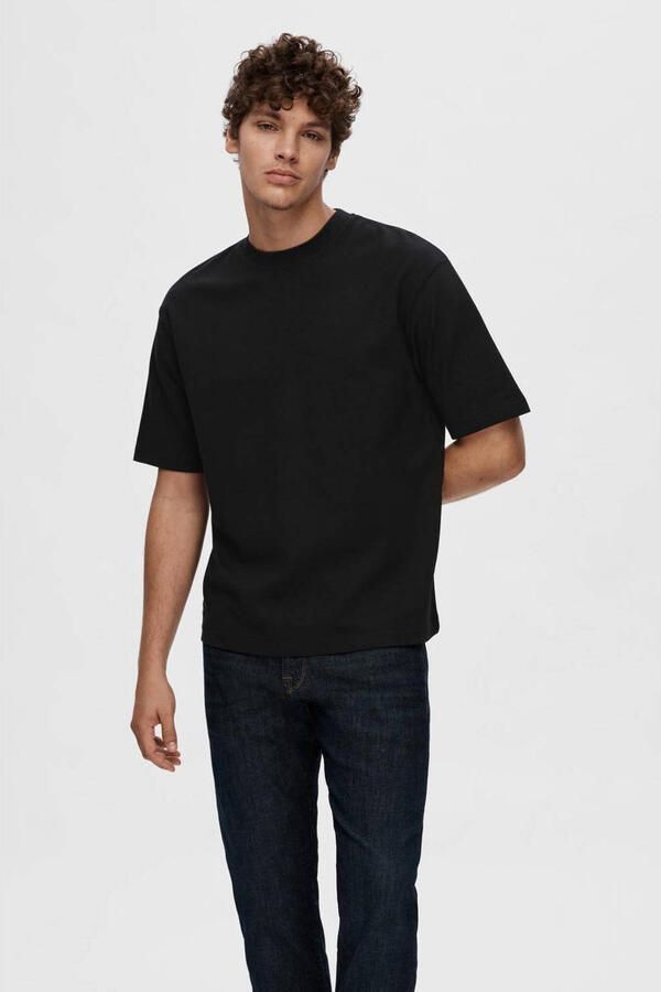 SELECTED MEN Heren Polo's & T-shirts Slhlooseoscar Ss O-neck Tee Noos Zwart - Foto 5