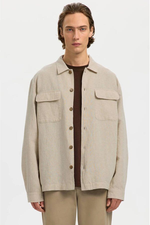 Selected Homme Hemdjack met relaxed fit van mix van katoen en linnen model 'LEROY' - Foto 7