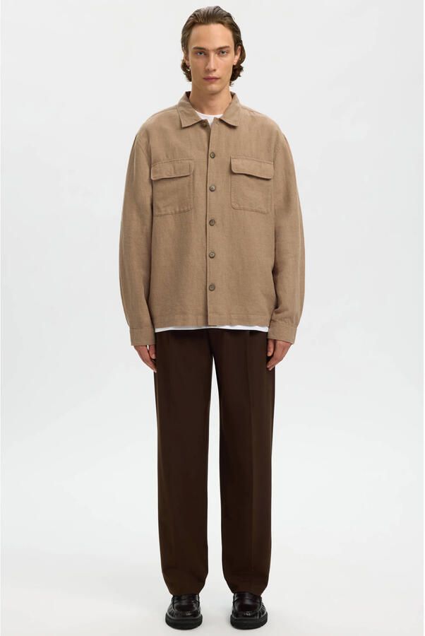 Selected overshirt met linnen bruin - Foto 2
