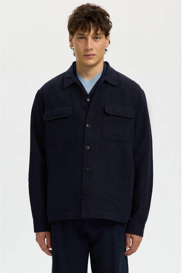 Selected Homme Regular fit linnen overhemdjack met kentkraag model 'LEROY SUN'