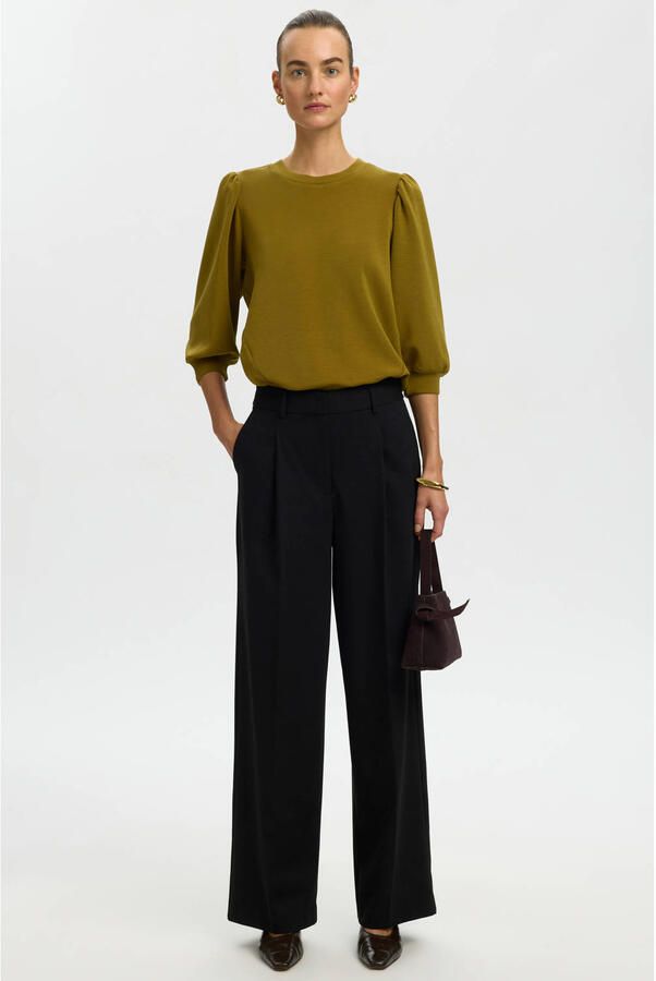 Selected oversized sweater met plooien groen - Foto 3