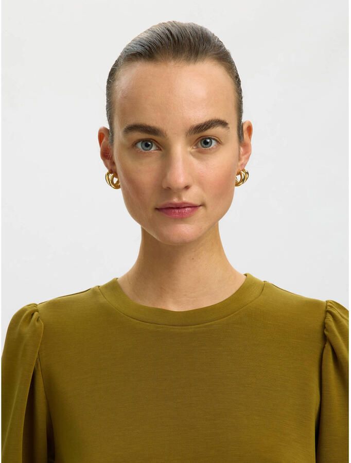 Selected oversized sweater met plooien groen - Foto 2