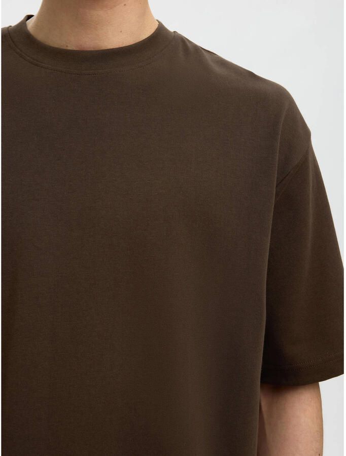 SELECTED MEN Heren Polo's & T-shirts Slhlooseoscar Ss O-neck Tee Noos Bruin - Foto 6