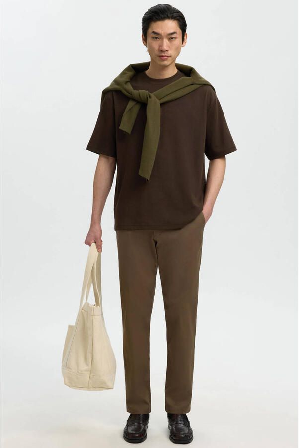 SELECTED MEN Heren Polo's & T-shirts Slhlooseoscar Ss O-neck Tee Noos Bruin - Foto 7