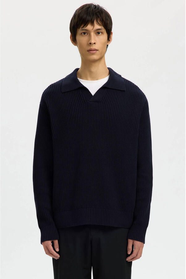 Selected pullover rib gebreid donkerblauw - Foto 3