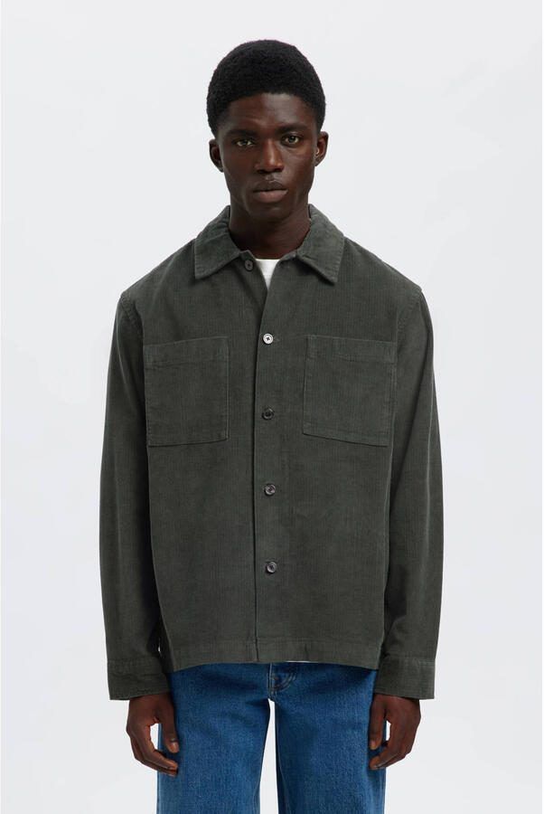 Selected regular casual overhemd donkergroen